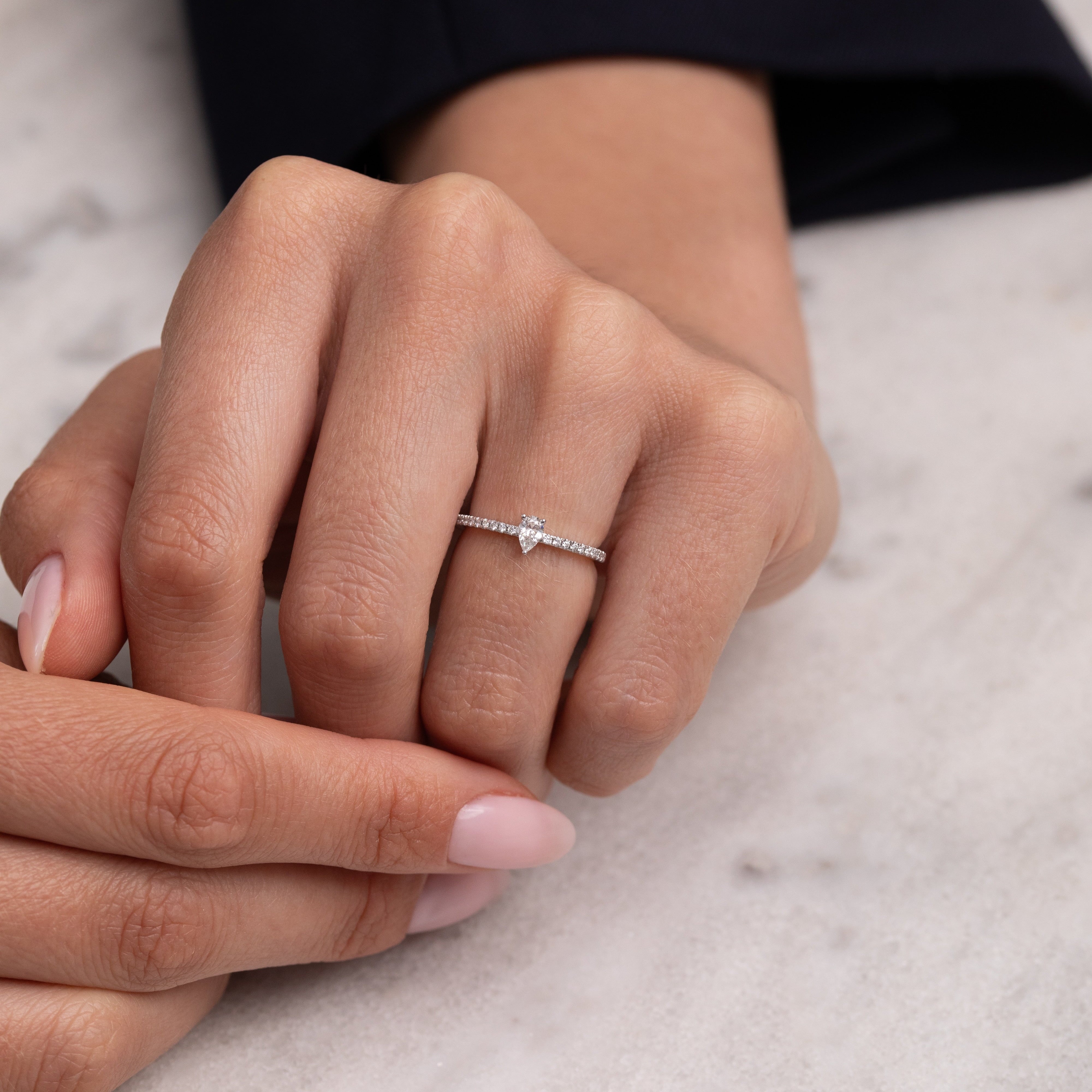 Aspen Pear Ring, White Gold, Size 52