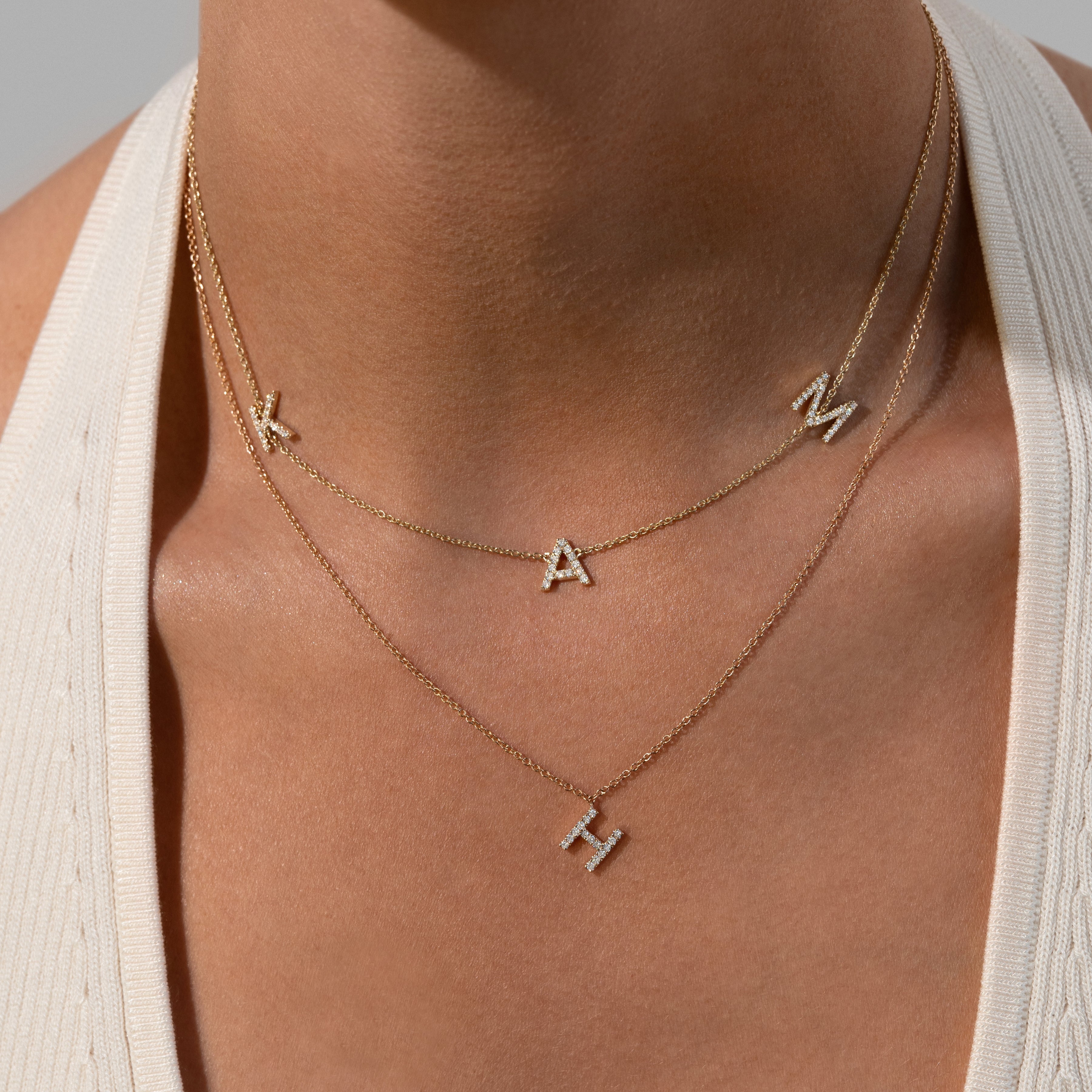 BIG TRIPLE DIAMOND INITIAL NECKLACE