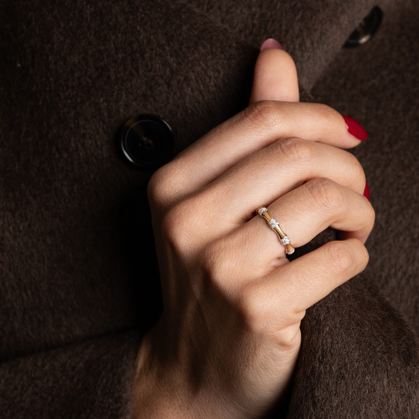 Sugar Cane Ring, Size 54 Yellow Gold