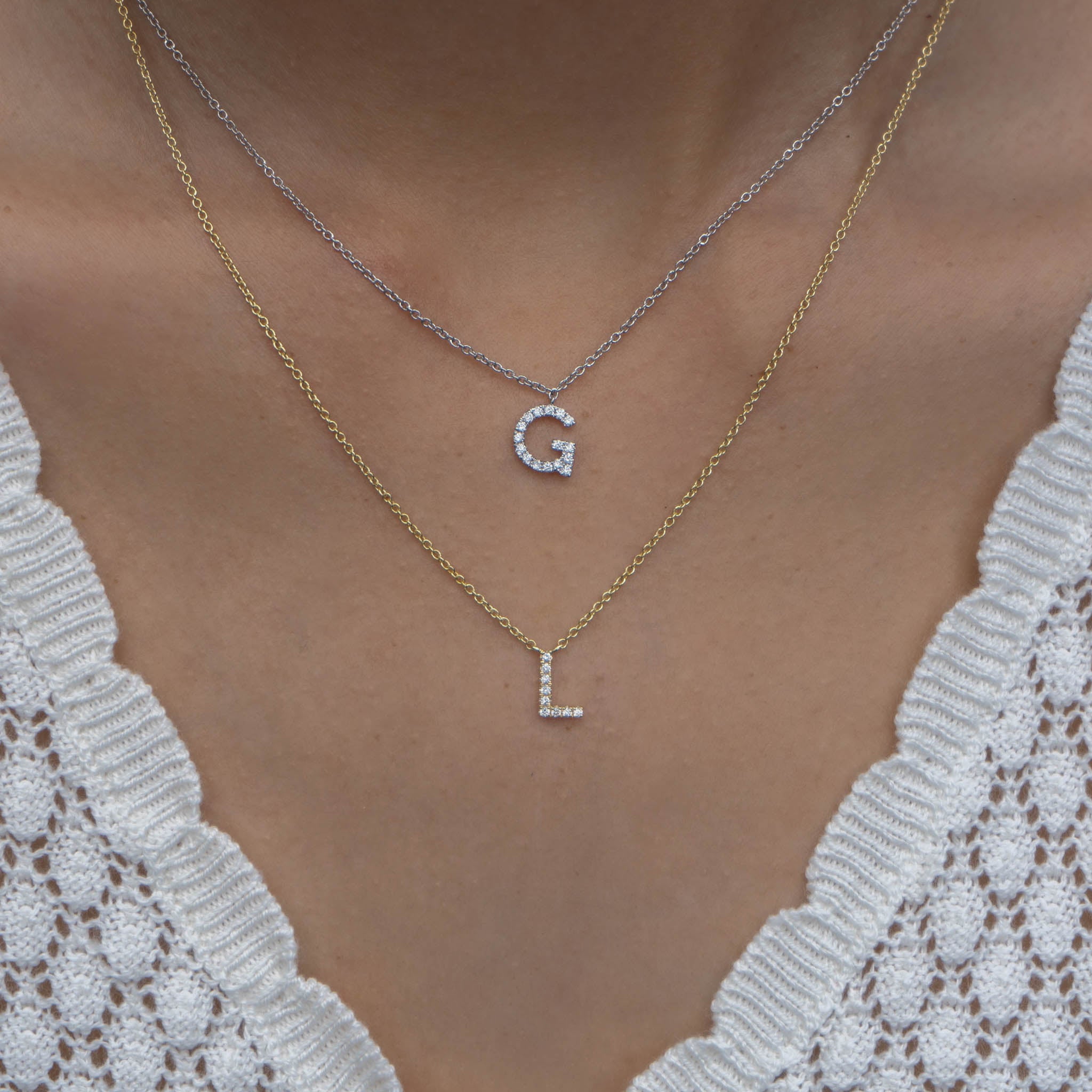 Large Pave Diamond Initial Charm Necklace – STONE AND STRAND