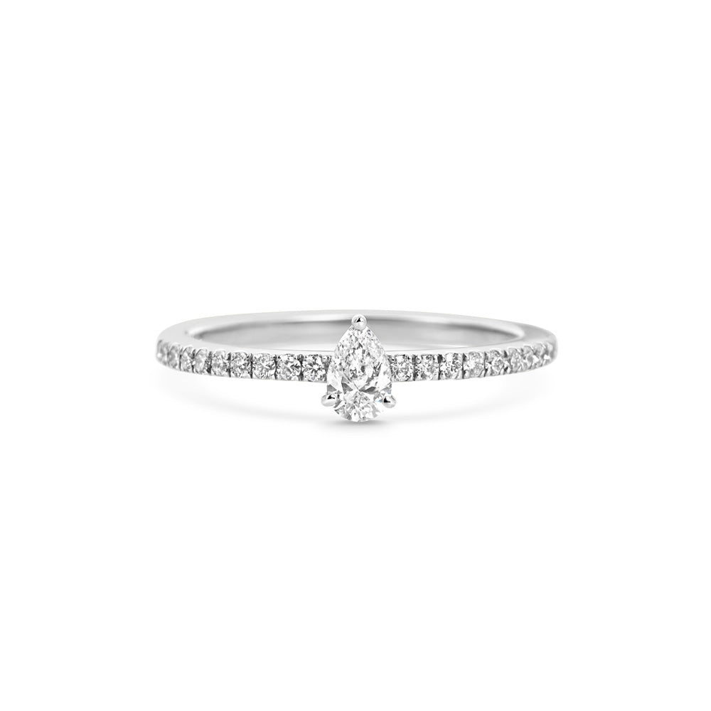 Aspen Pear Ring, White Gold, Size 52