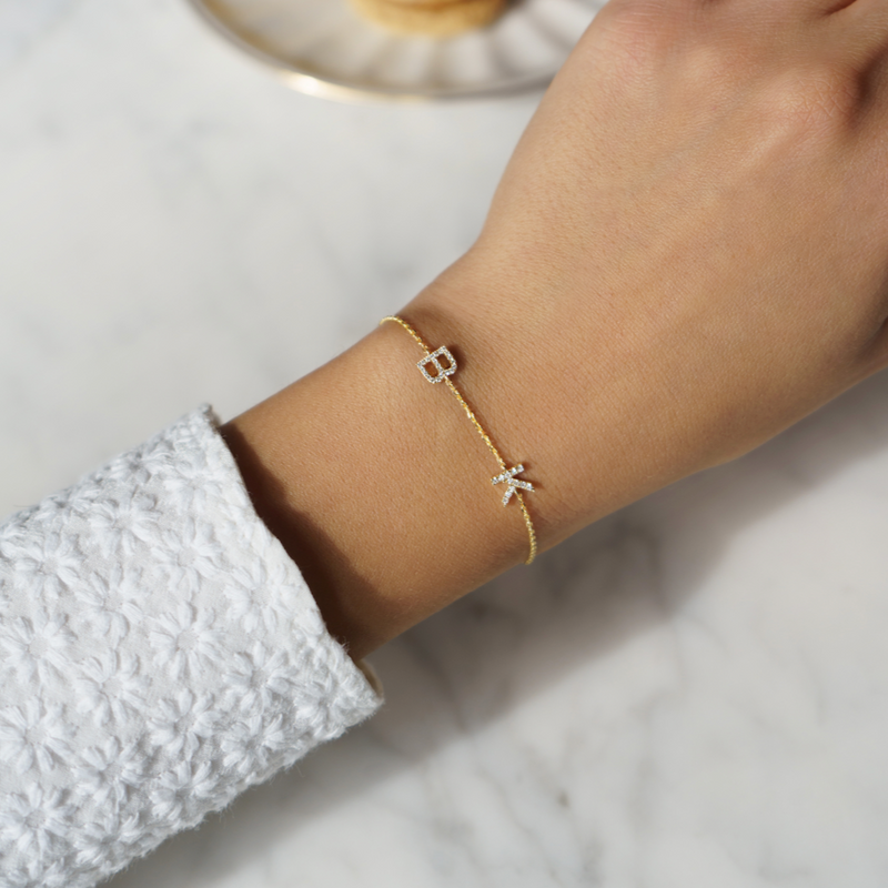 MINI DOUBLE DIAMOND INITIAL BRACELET