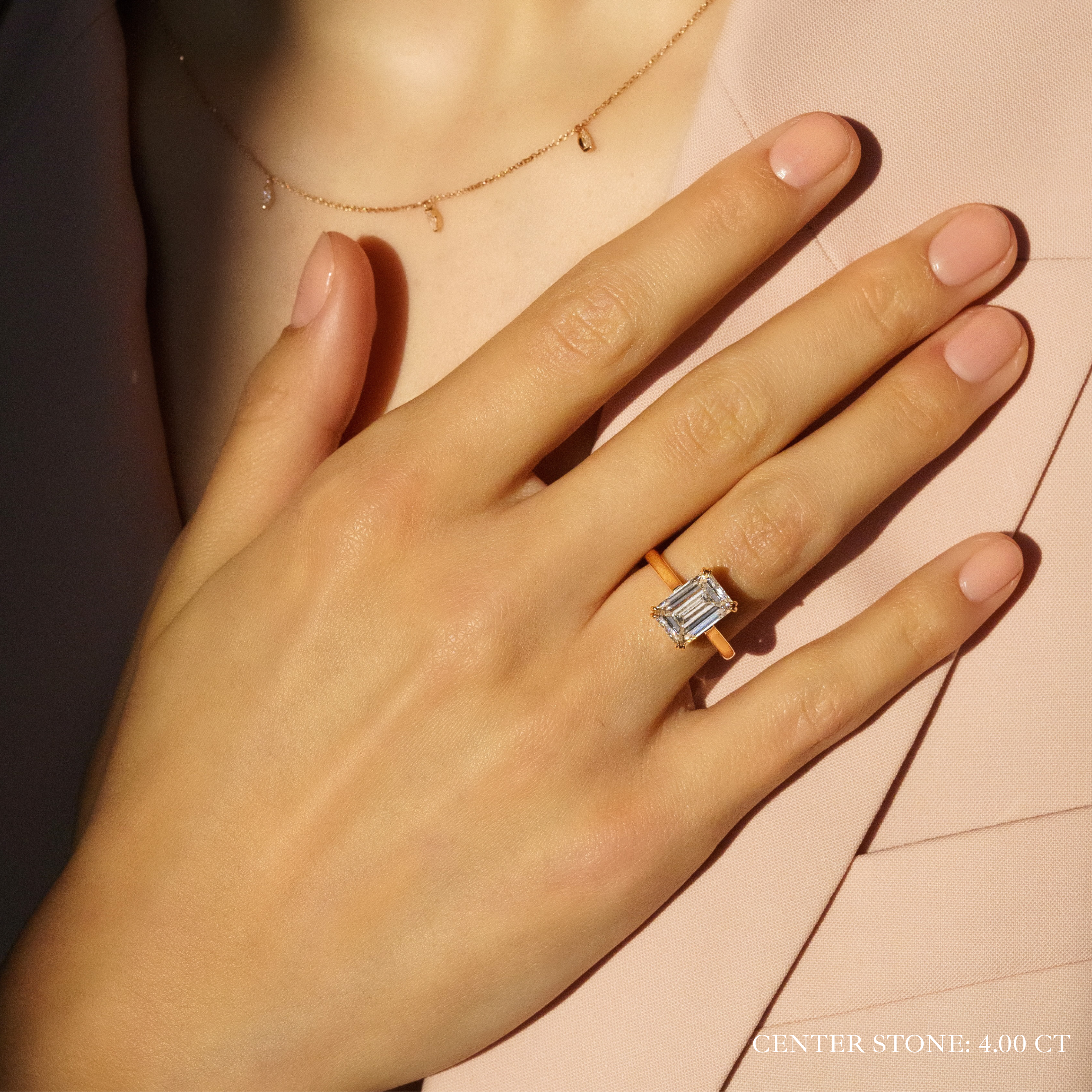 LEO'S PERFECT SOLITAIRE SETTING© emerald cut rose gold